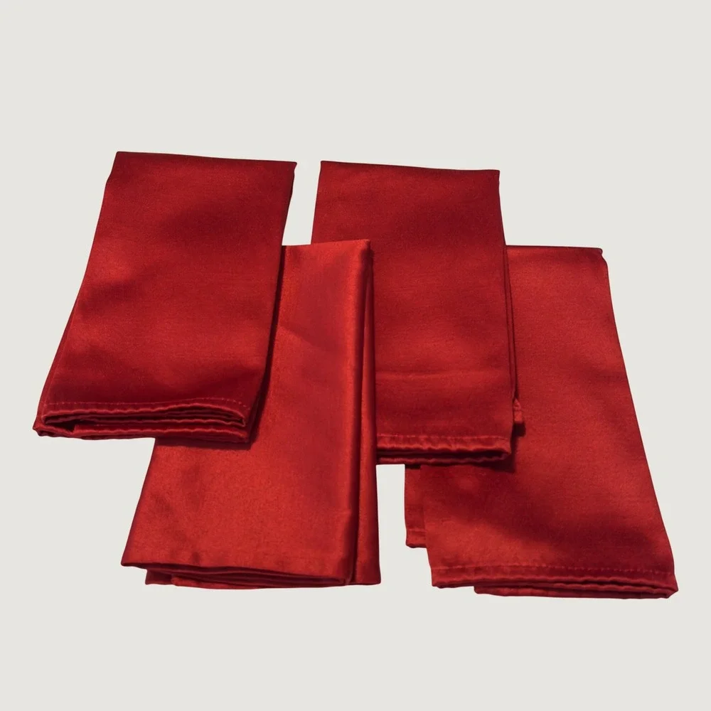 Cloth Napkins Red Satin Set of 4 Square 17x17 Holiday Dinnerware Christmas